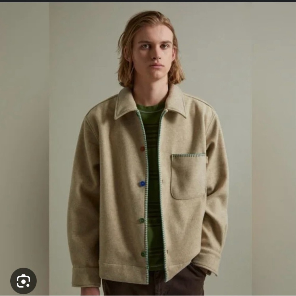 Urban Outfitters (BDG) Unisex tan/beige jacket with colourful buttons